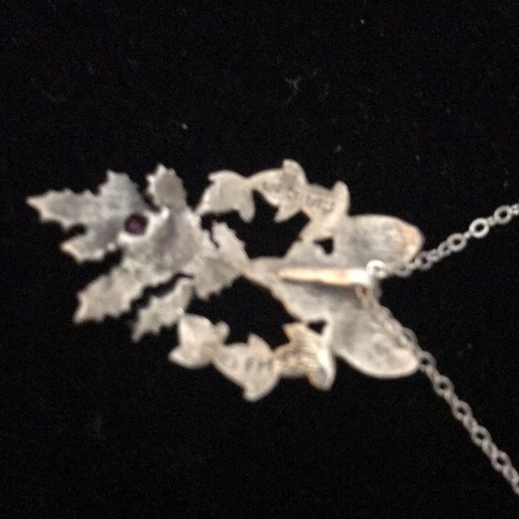 Vintage sterling bow leaf ruby necklace FM82 - Picture 5 of 7